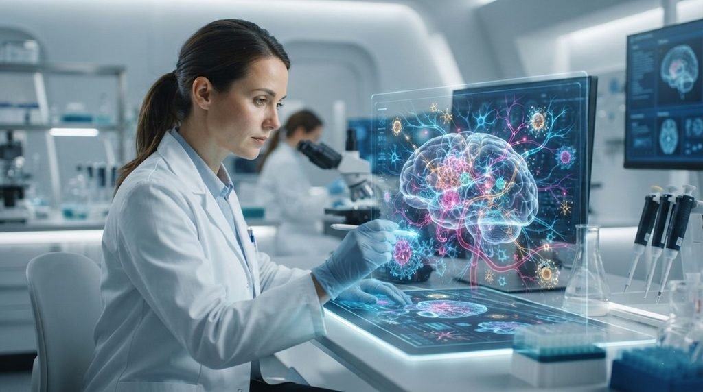 Clinical glioma treatment visualization displaying cellular targeting mechanism