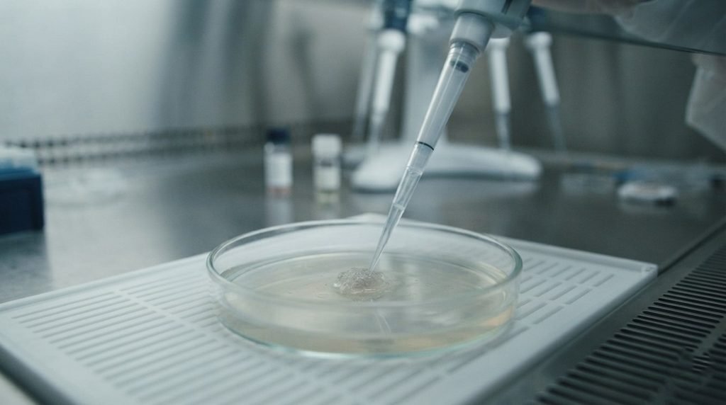 Gut bacteria AI framework scanning human microbiome samples to detect early cellular mutations.