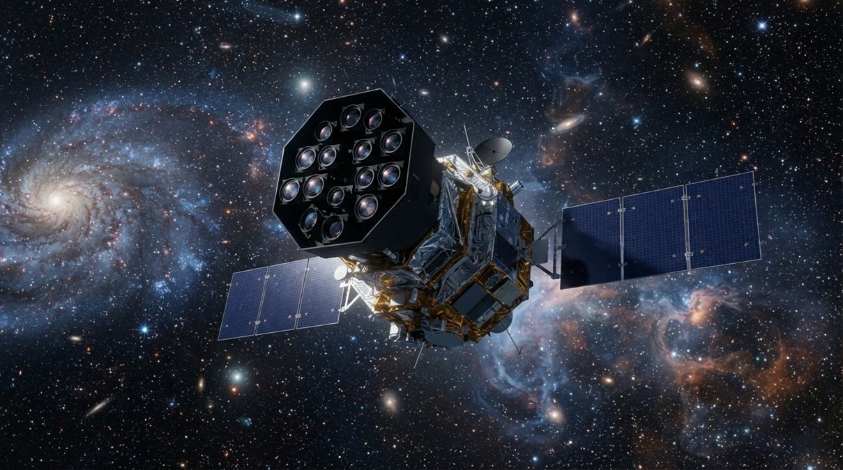 PLATO Space Telescope deployed in deep space scanning stars for exoplanet transit detection