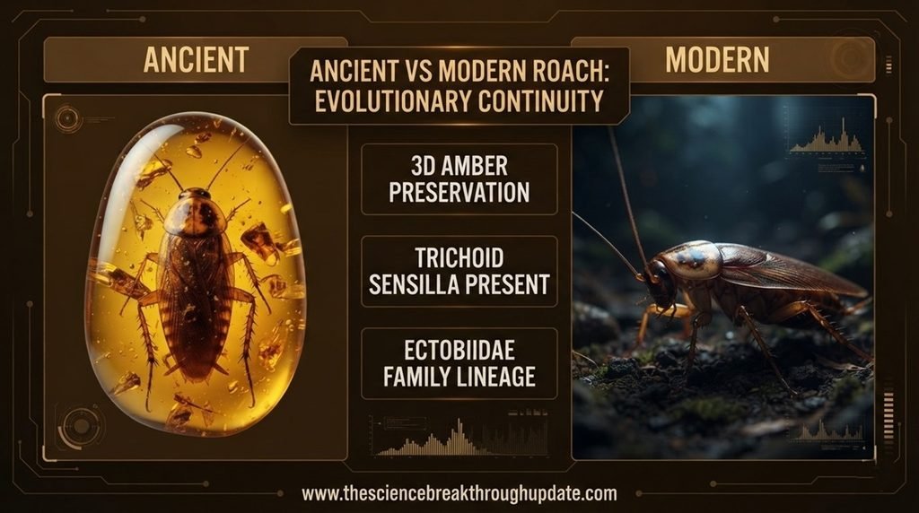 Prehistoric cockroach amber fossil data chart infographic