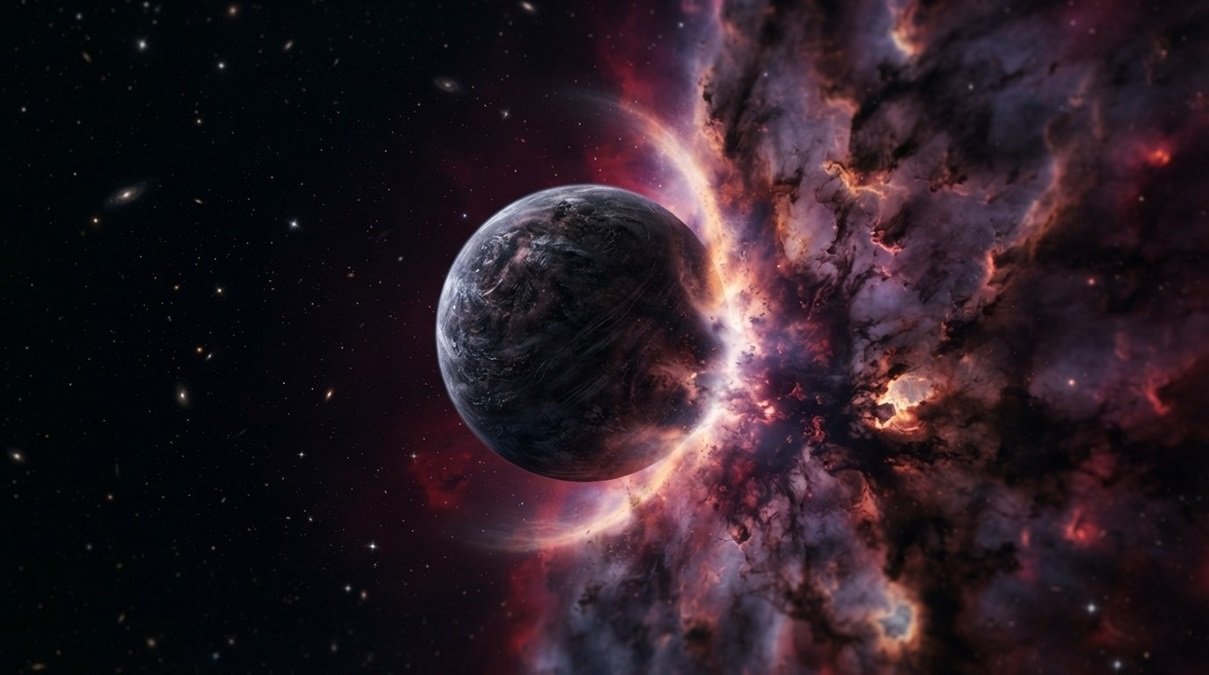 A realistic deep-field space photograph of a massive rogue planet triggering star formation inside a dense interstellar molecular cloud.