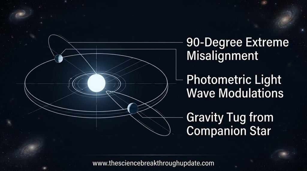 A data infographic comparing flat planetary planes with a 90-degree perpendicular misalignment model.