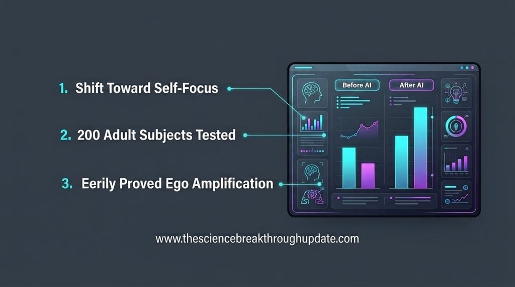 Data dashboard infographic charting a decrease in collective empathy and an increase in self-focus metrics due to AI interactions.
