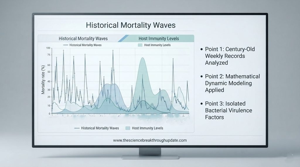  Line plot data infographic showing historical transmission cycles and fluctuating mortality spikes from the London scarlet fever epidemic study
