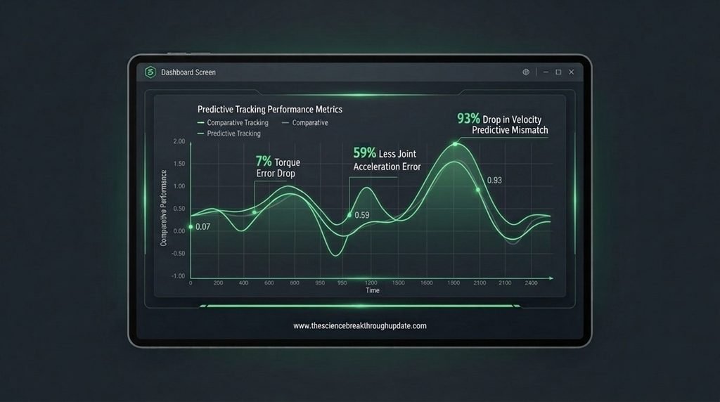 displaying line charts comparing tracking error profiles and highlighting a 59 percent reduction in acceleration errors along with a 93 percent velocity tracking improvement using ExoLaN