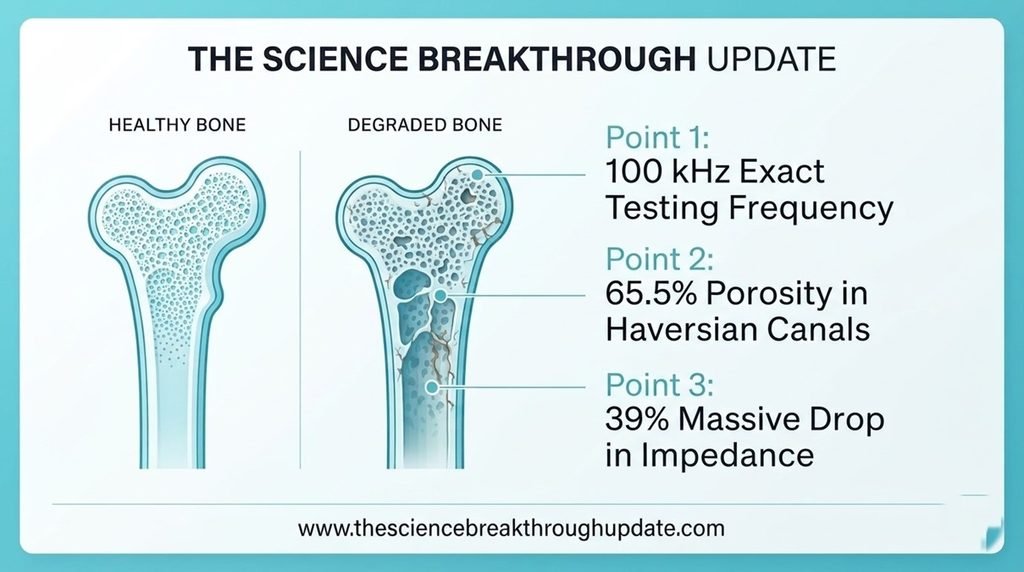  Detailed anatomical schematic comparing healthy and degraded bone structures detailing a 39% reduction in total structural impedance.
