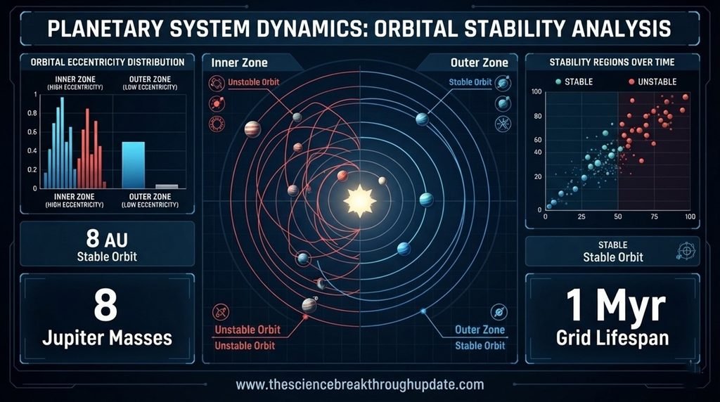• Detailed space tech dashboard infographic mapping the orbital stability and mass metrics of the 61 Cygni super-Jupiter candidate