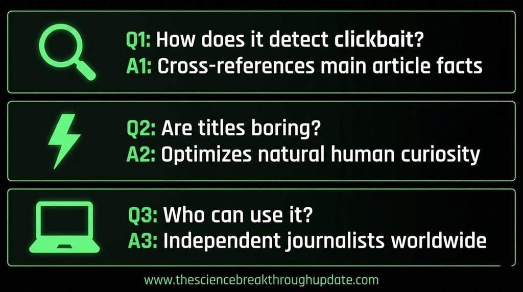 Visual FAQ explainer dashboard detailing the function, reader engagement impact, and availability of the dual guidance AI headline generation system
