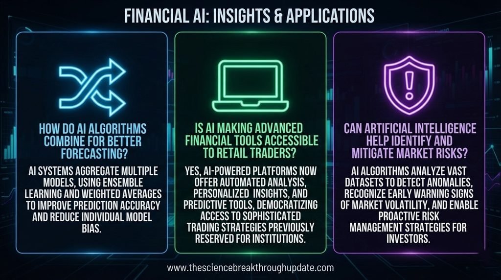  Visual explainer infographic template answering three core reader questions about stock market AI prediction models with custom technology icons