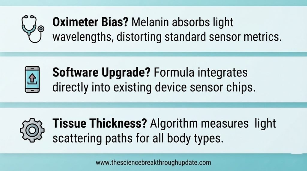  Educational FAQ screen breakdown answering core questions about pulse oximeter calibration updates with clear topic icons.