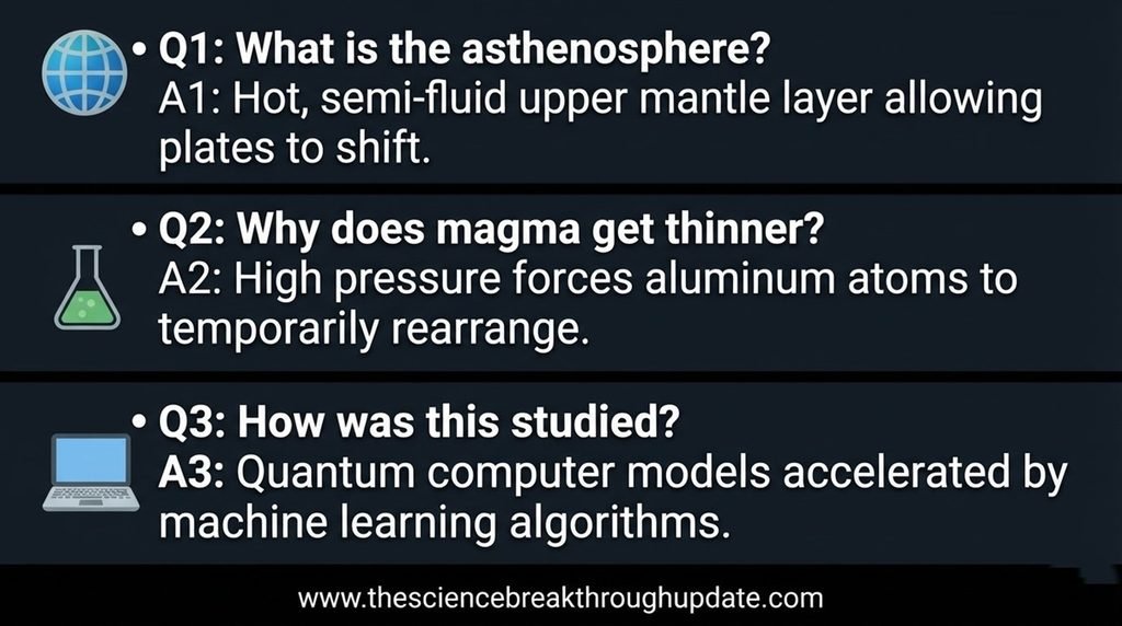 Visual FAQ infographic explainer answering core questions on underground magma behavior using subject icons