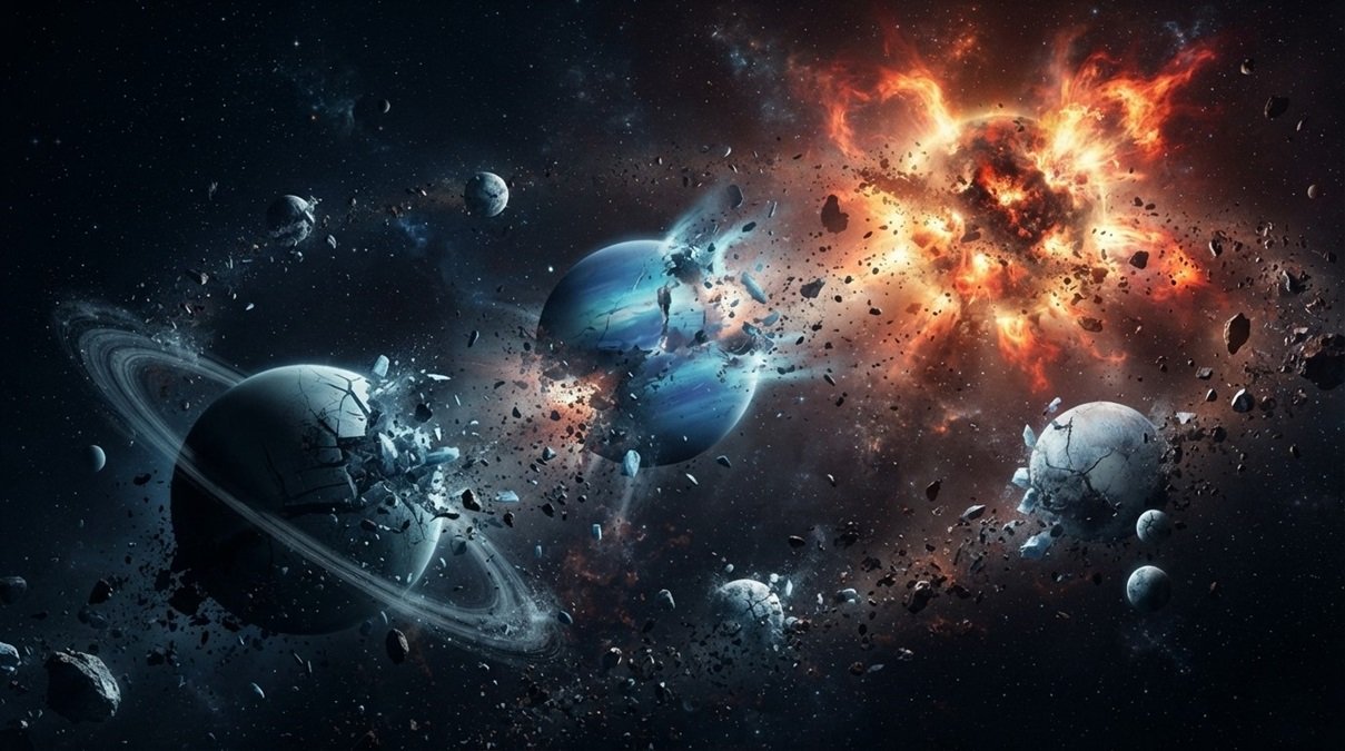 Dying star ejecting mass in asymmetric bursts causing solar system collapse