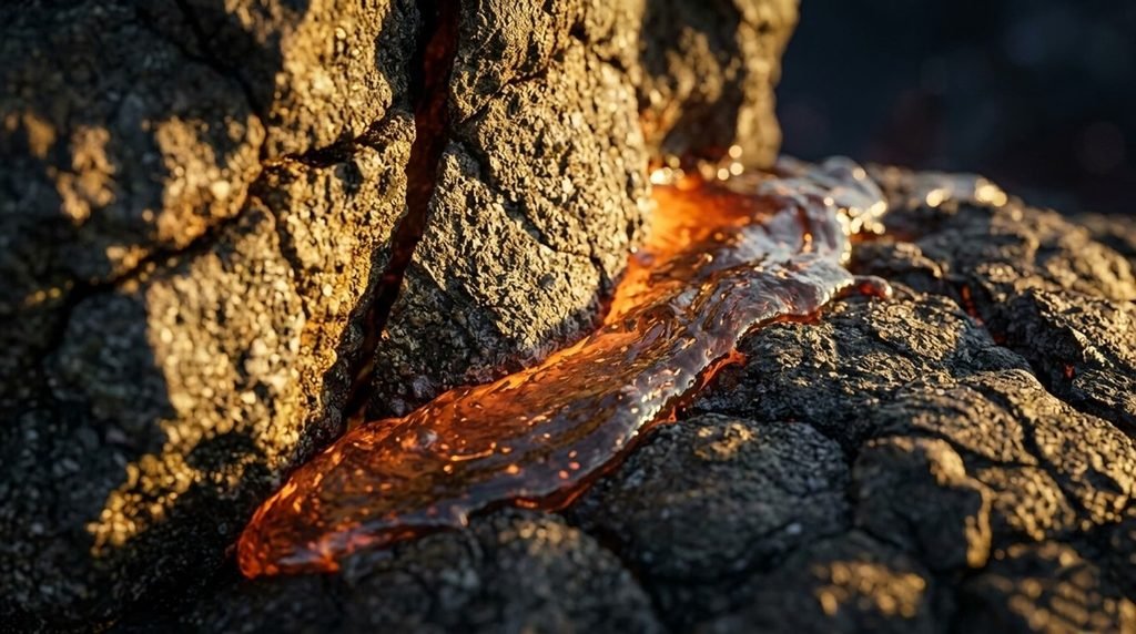  Underground magma flowing through fluid basaltic melt channels beneath the earth crust lithosphere boundary layer
