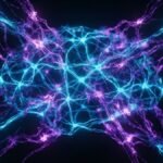 Close-up macro photography of a physical optical AI neural processor brain network undergoing a gradual cancerous backdoor attack with electric blue logic paths dissolving into neon purple light filaments.