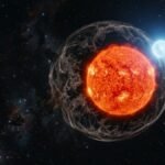 Dying hypergiant star VX Sagittarii shedding an immense parsec-scale circumstellar shell of ionized gas in deep space.
