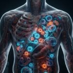 Human body hidden virus particles trapped inside cellular structures illustration for medical science header banner