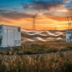 Two modern utility scale battery energy storage system structures forming a virtual transmission line inside a power grid network field