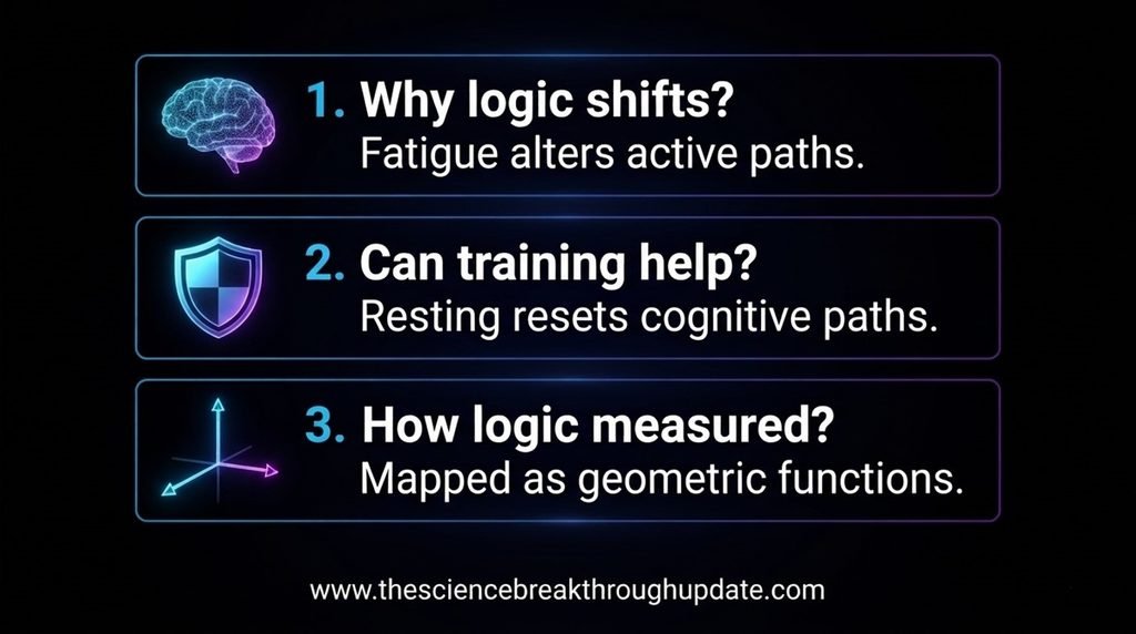  Educational explainer infographic answer block answering core reader doubts about human logical consistency shifts with matching technological icons.
