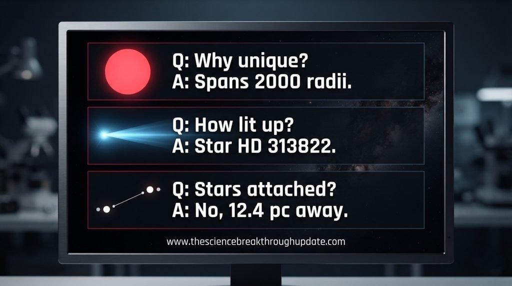 Visual explainer infographic answering core reader questions about VX Sagittarii and its neighboring star HD 313822.