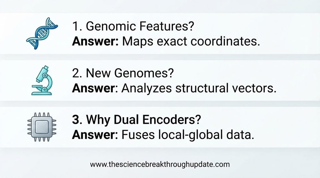  Educational infographic explainer covering CANN AI genomic features and dual encoder architecture answers
