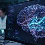 Spaced repetition AI unlocks human memory decay Spaced repetition AI model analyzing human memory decay paths on a high tech computer monitor setup
