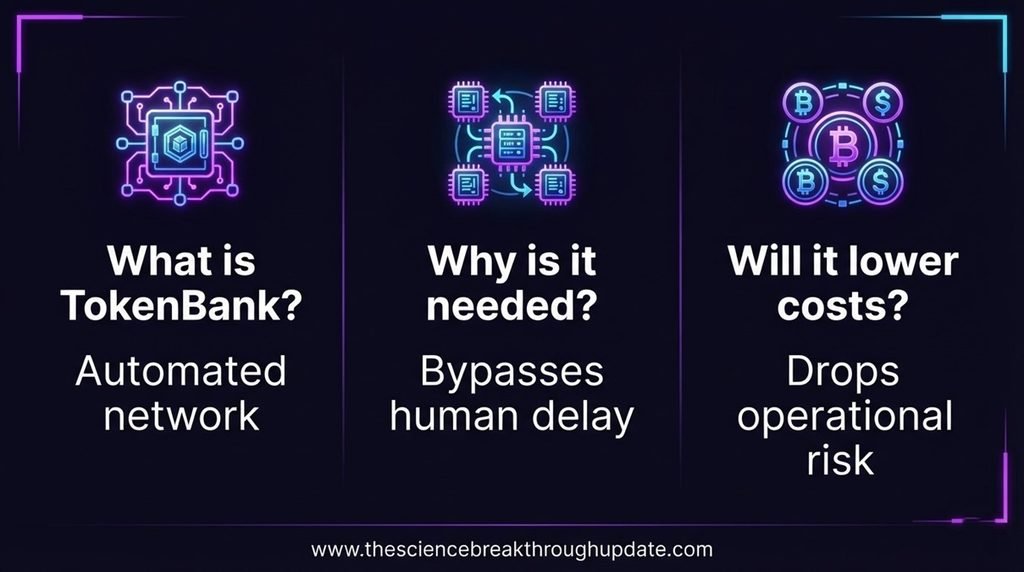 Educational FAQ explainer layout tracking core answers regarding TokenBank digital banking and resource costs for artificial intelligence.